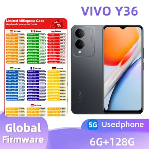 VIVO Y36 5g Smartphone Android CPU Dimensity 6020 Schermo da 6,56 pollici ROM 128 GB 90 HZ 15 W Carica 13 MP + 5 MP telefono usato