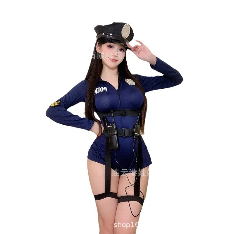 

Sexy Police Cop Costume for Women - Uniform Bodysuit Role Play Lingerie Set Halloween Gift