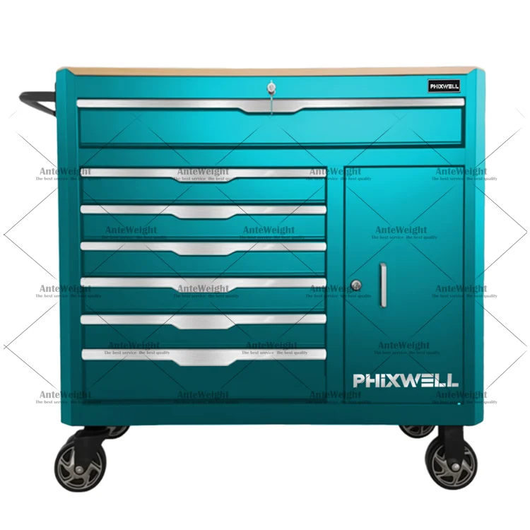 

PHIXWELL New Workshop Garage Tool Storage Cabinet Trolley Chest Cart, Tool Sets Tray with Wooden Top Car Repair Tools Kit