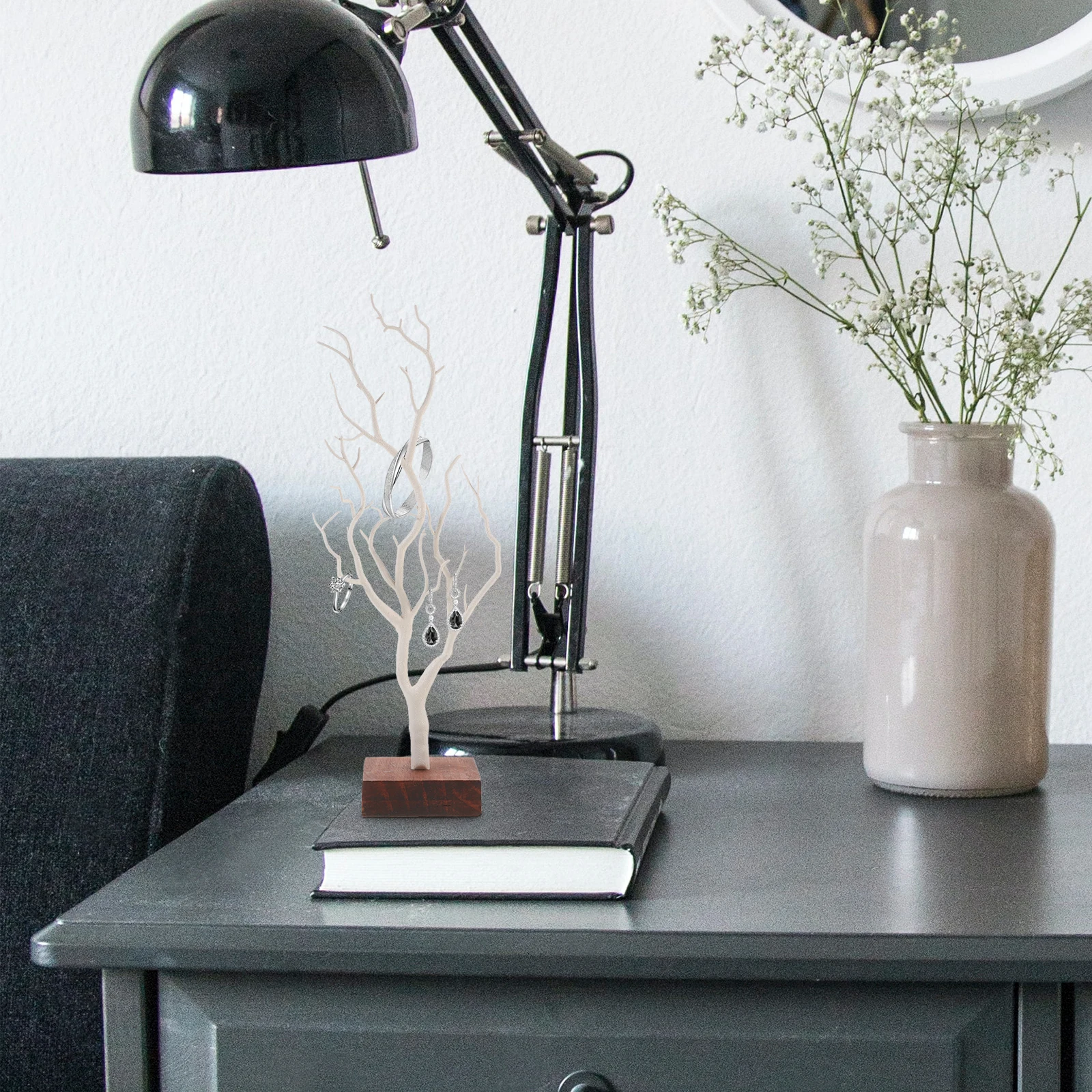 

Jewelry Tree Stand Necklace Holder Rack Display Organizer Compact Size Storage Box Bottom Jewelry Stand Household Storage Tool