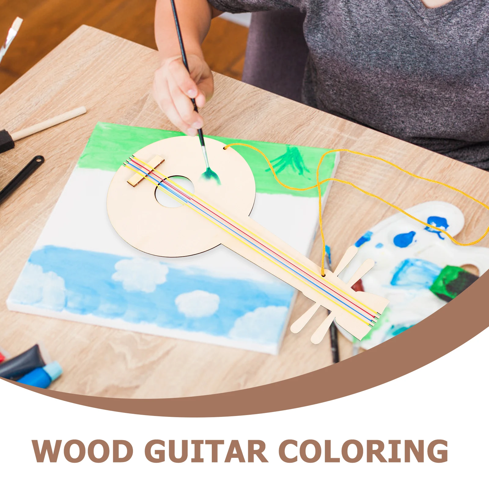 

2pcs Wooden Guitar Toy Unpainted Musical Instrument Diy Kids Craft Sturdy Wood Easy Assemble Paintable Bedroom Decor Cosplay