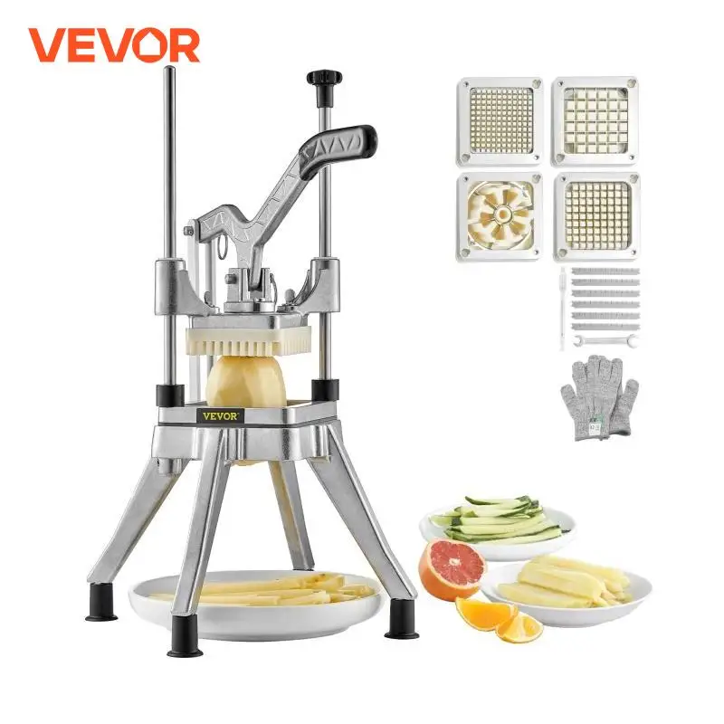 VEVOR Coupe-Frites Professionnel Manuel Coupe-Légumes Multifonction 4 Lames Inox 6,4/9,5/12,7 mm et