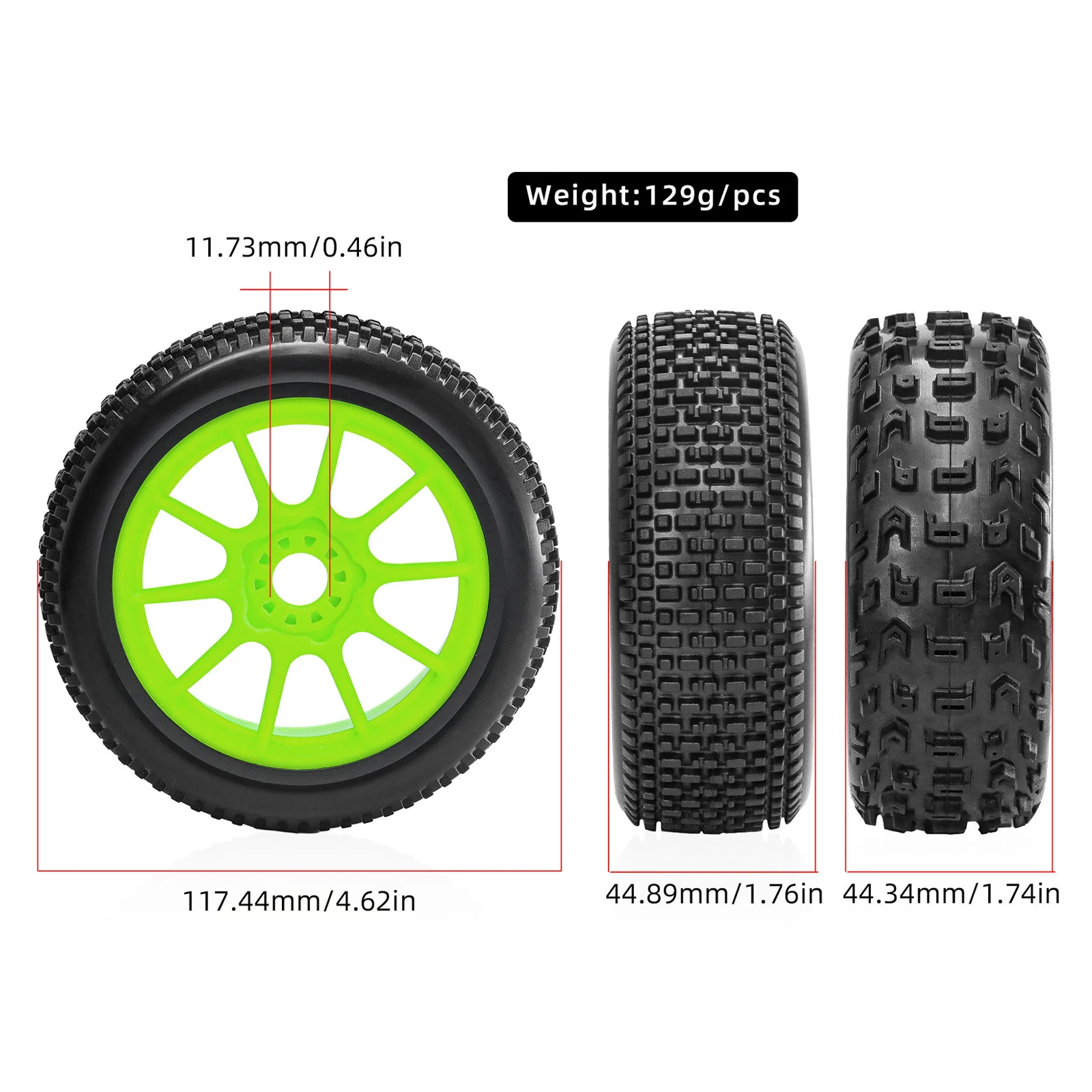 4Pcs Durable Rubber 117mm Off‑Road Buggy Wheel & Tire Set with Foam Insert for 1/8 ARRMA Typhon 3S/6S BLX Redcat HPI RC Buggy