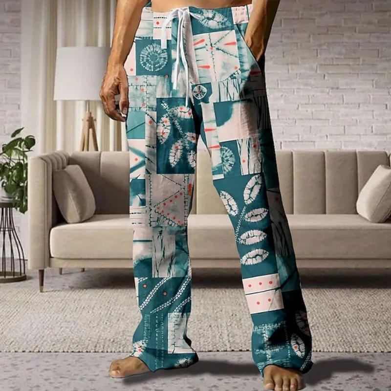 

Stylish 3D Plaid Contrast-Color Men's Casual Pants Drawstring Loose Fit Design Versatile Everyday Casual Men's Pants