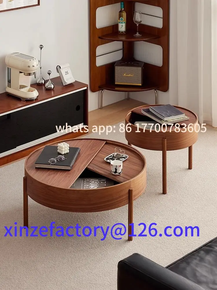 

Customizable Rotating Solid Wood Side Table Round Coffee Table Storage Living Room