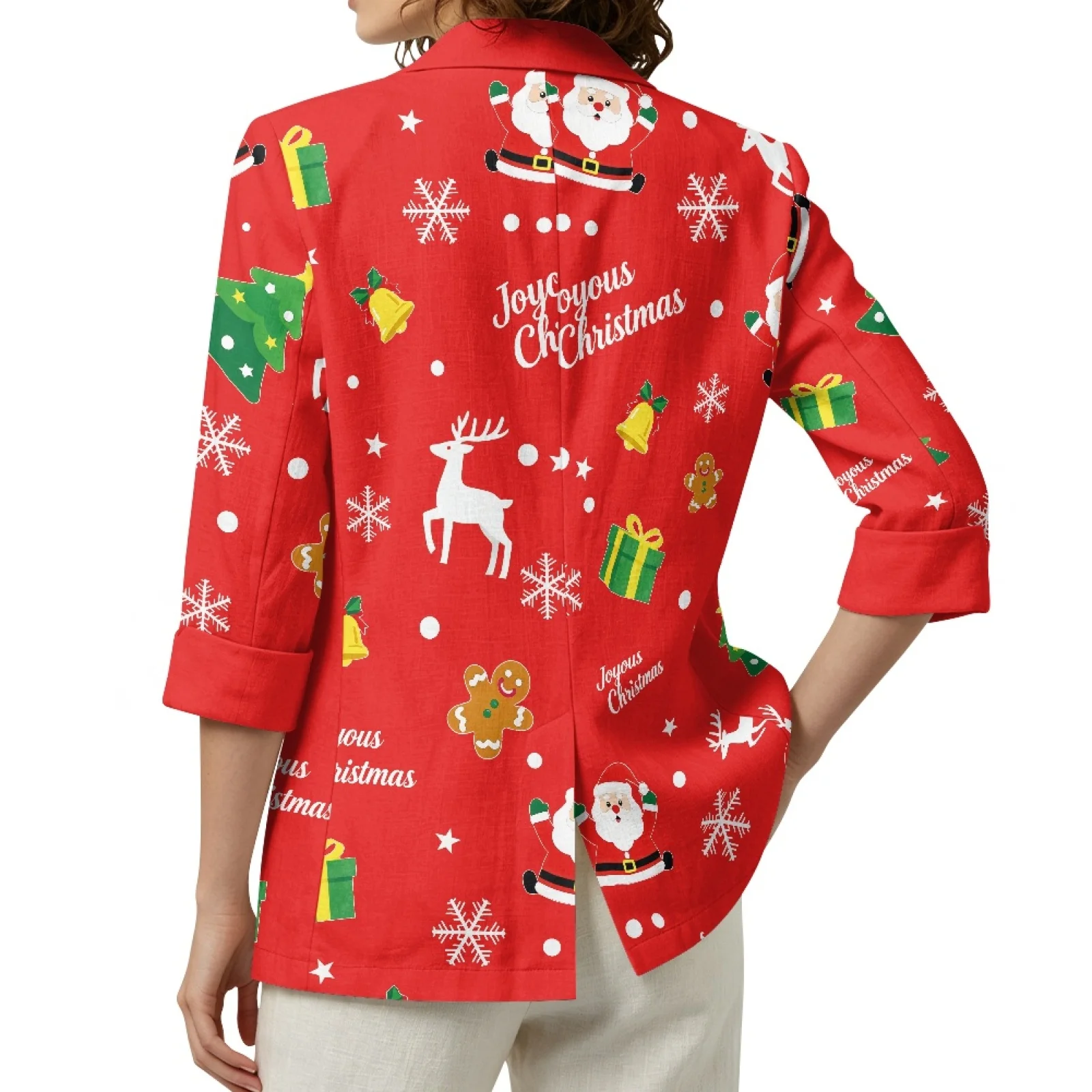 PENSTROLL Santa Claus Snowflake Open Front Outerwear for Going Out Linen Style Beach Cover Ups Sizes S-3XL view 2