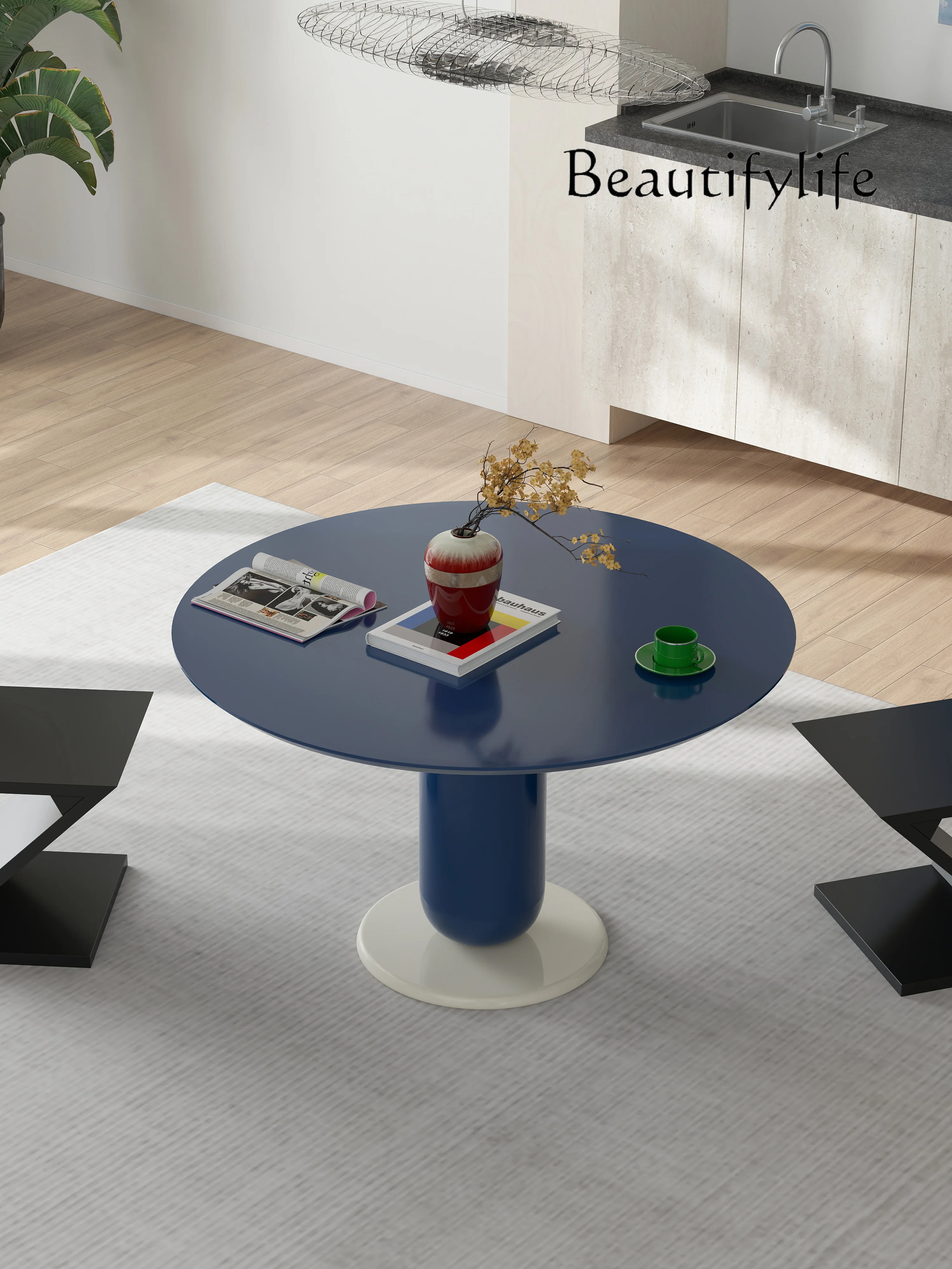 

Round dining table Italian minimalist light luxury high sense living room designer artist home round fashion