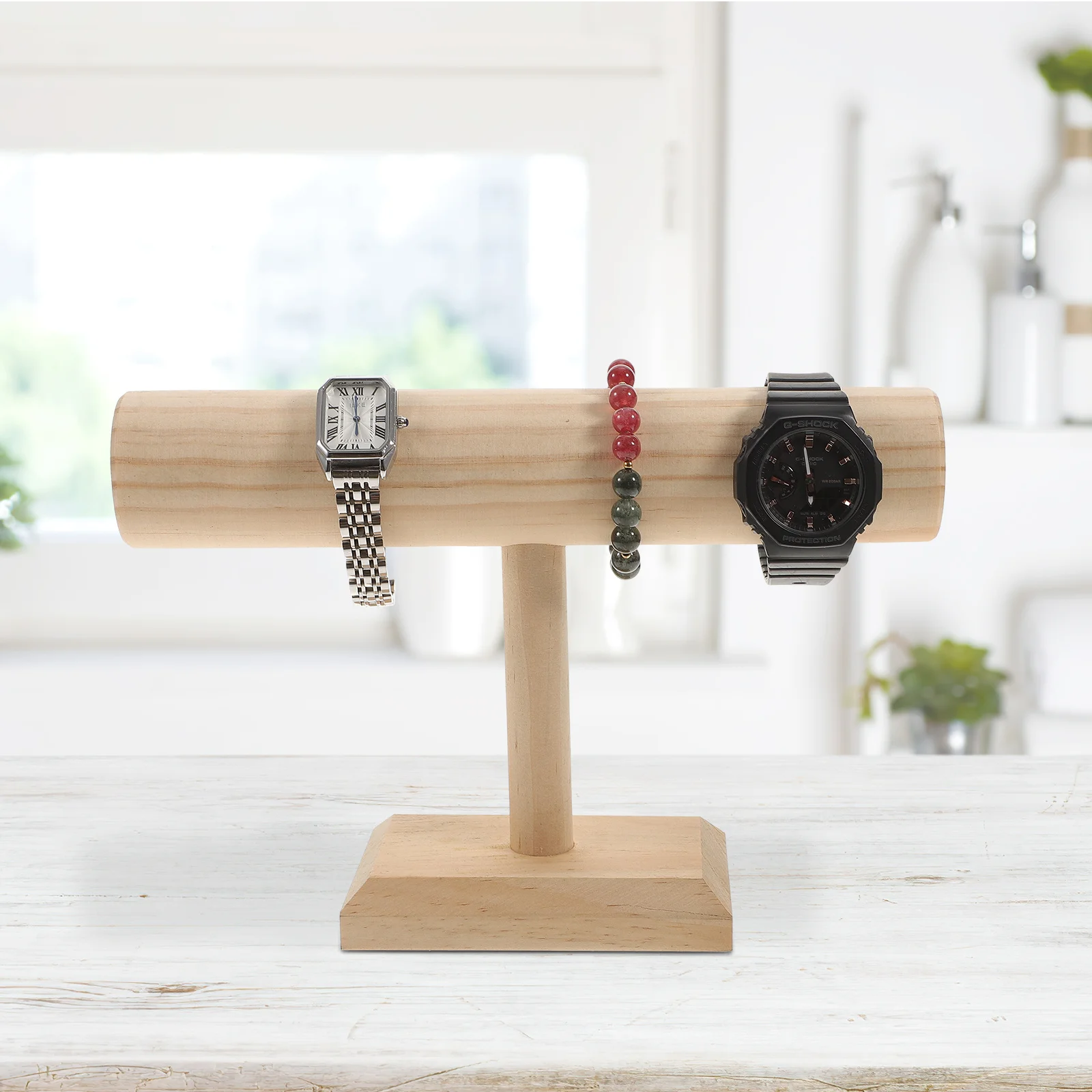 حامل تخزين الأساور الخشبية، رف عرض الساعات، منظم سطح المكتب للنساء، حامل المجوهرات، حامل القلادة #1