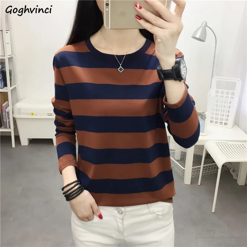 T-shirts Women Striped Long Sleeve Tees Casual Korean Style Simple 2XL Loose All-match Harajuku Trendy Tops Spring Design Lady