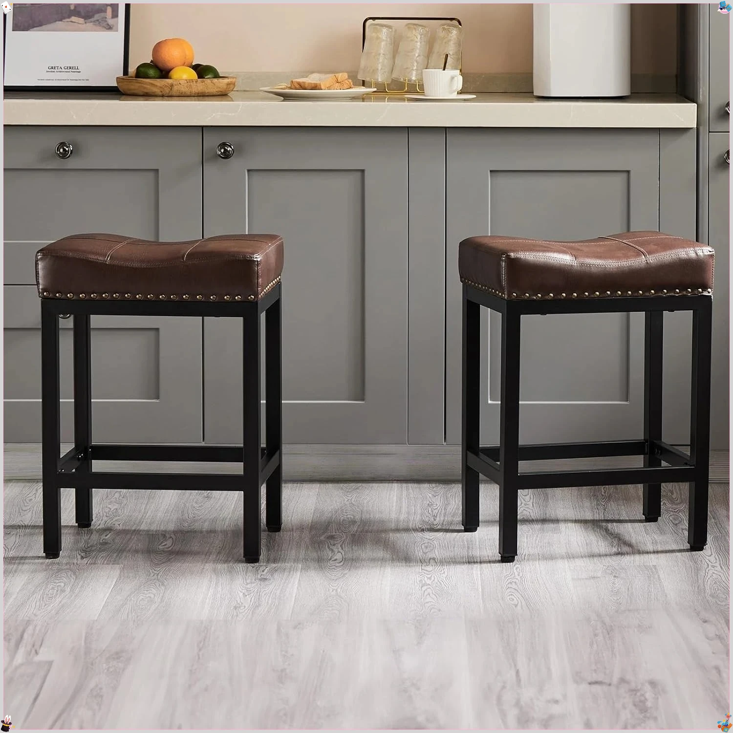 Juego de 2 taburetes de bar, taburetes de mostrador de cuero PU de 24 pulgadas con reposapiés, sillas de bar de cocina modernas para comedor, decoración del hogar