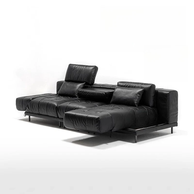 

Straight row deformed four-person living room black first-layer cowhide designer sofa
