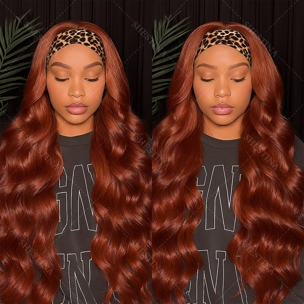 

Body Wave Reddish Brown Human Hair Headband Wigs Full Machine Made Easy Put On Glueless Human Hair Burgundy Wig 350 Ginger Wigs