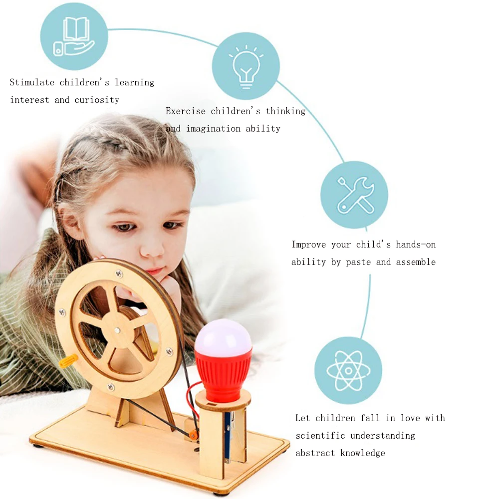 Hand Rock Motor Generator DIY Kit Education Learning Manual Generator Toy Kit Physical Experiments Laboratory Problem Solve Kit