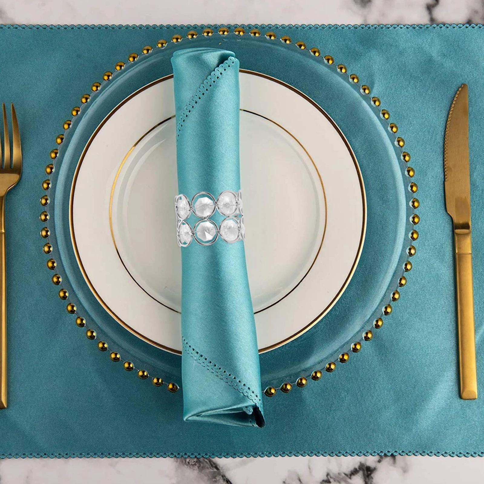 

2pcs Crystal Beads Ring Banquet Serviette Buckle Dining Table Decorative Wedding Party Holiday Napkin Accessory Reusable