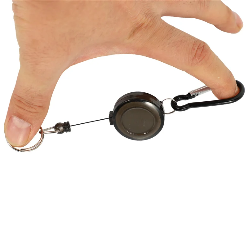 Lot 2 Tempat Lencana Tempat Winder Gantungan Kunci Carabiner Dapat Ditarik Klip Sabuk Tempat Kartu ID Tempat Kartu-Hitam