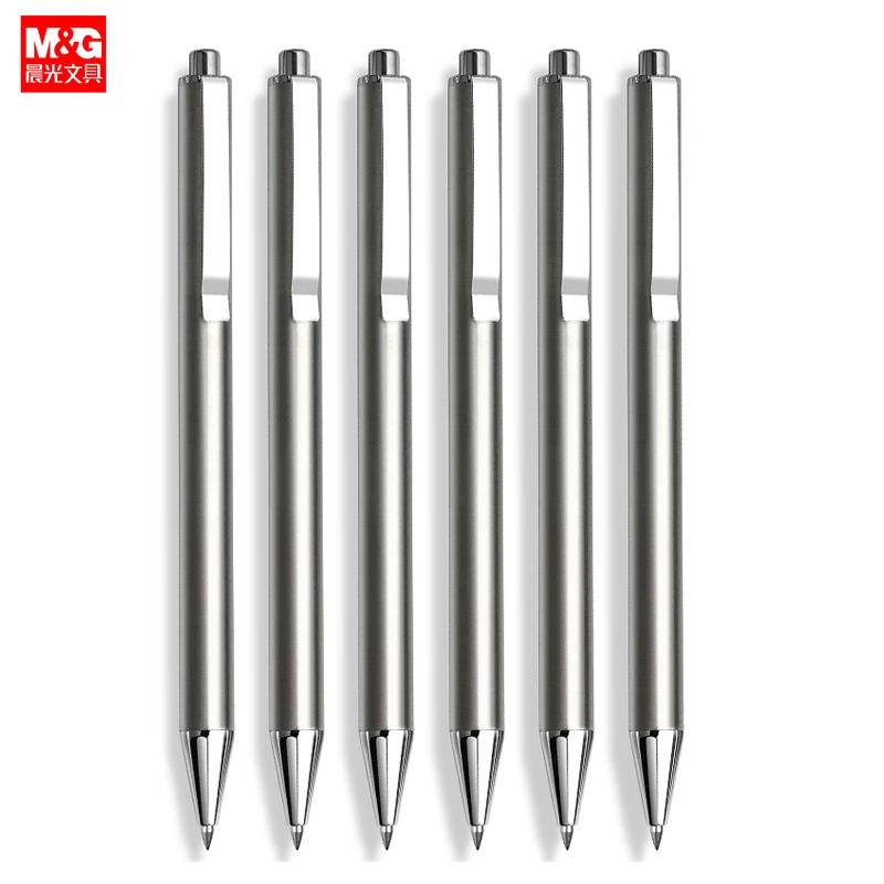 M&G Stainless Steel Metal Retractable Gel Pens, 0.5mm Fine Point Black ink Ballpoint Signature Pen with Replaceable Blue Refills