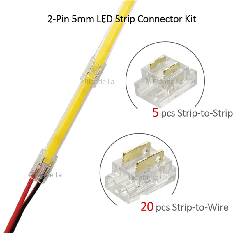 

A01F-75PCS 2-Pin 5Mm COB LED Strip Connector Kit For Strip-To-Wire And Strip-To-Strip Joints On 5V-24V DC LED Light Strip