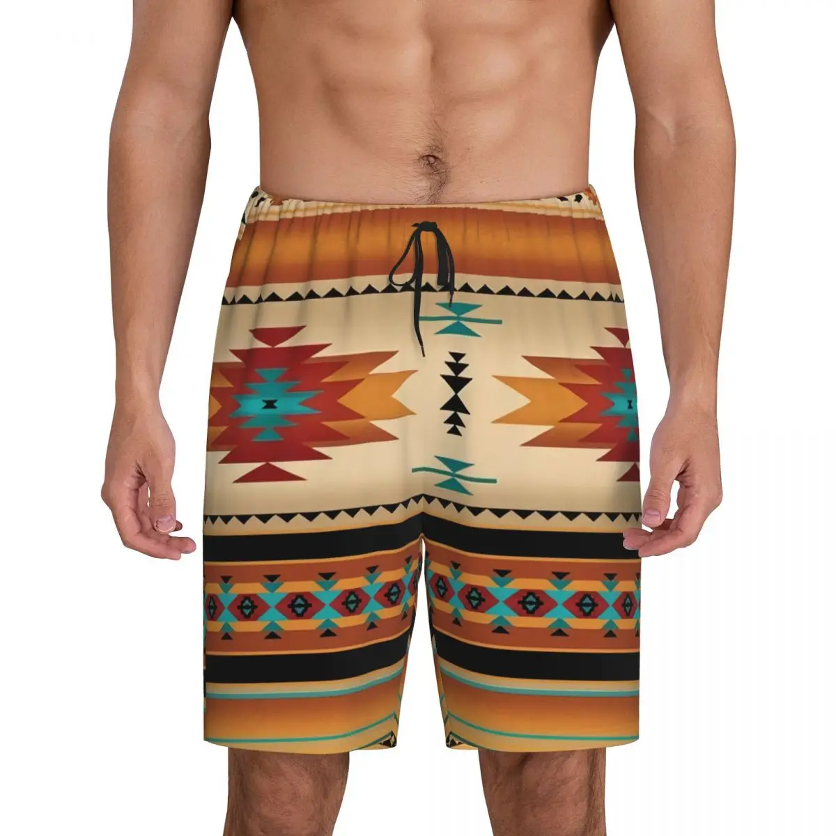 

Custom Southwestern Aztec Tribal Pajama Shorts Sleepwear Men's Elastic Waistband Sleep Lounge Short Pjs with Pockets