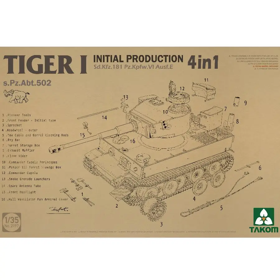 

TAKOM 2197 1/35 Sd.Kfz.181 Pz.Kpfw.VI Ausf.E Tiger I Initial Production[4 in 1]