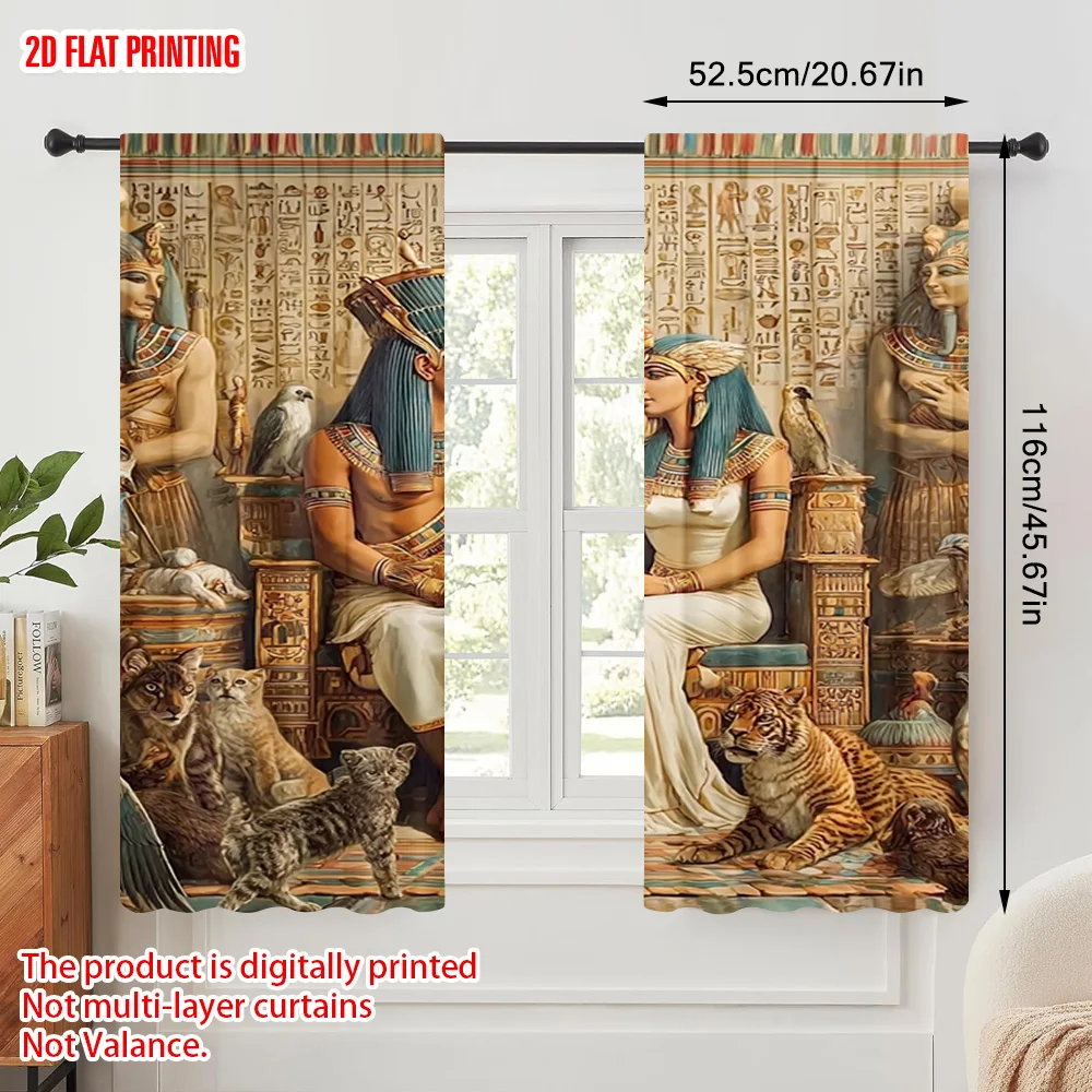2pcs,2D plane printing Curtains Ancient Egyptian Culture Versatile 100% Polyester (without rod) All Seasons Perfect for Bedroom,