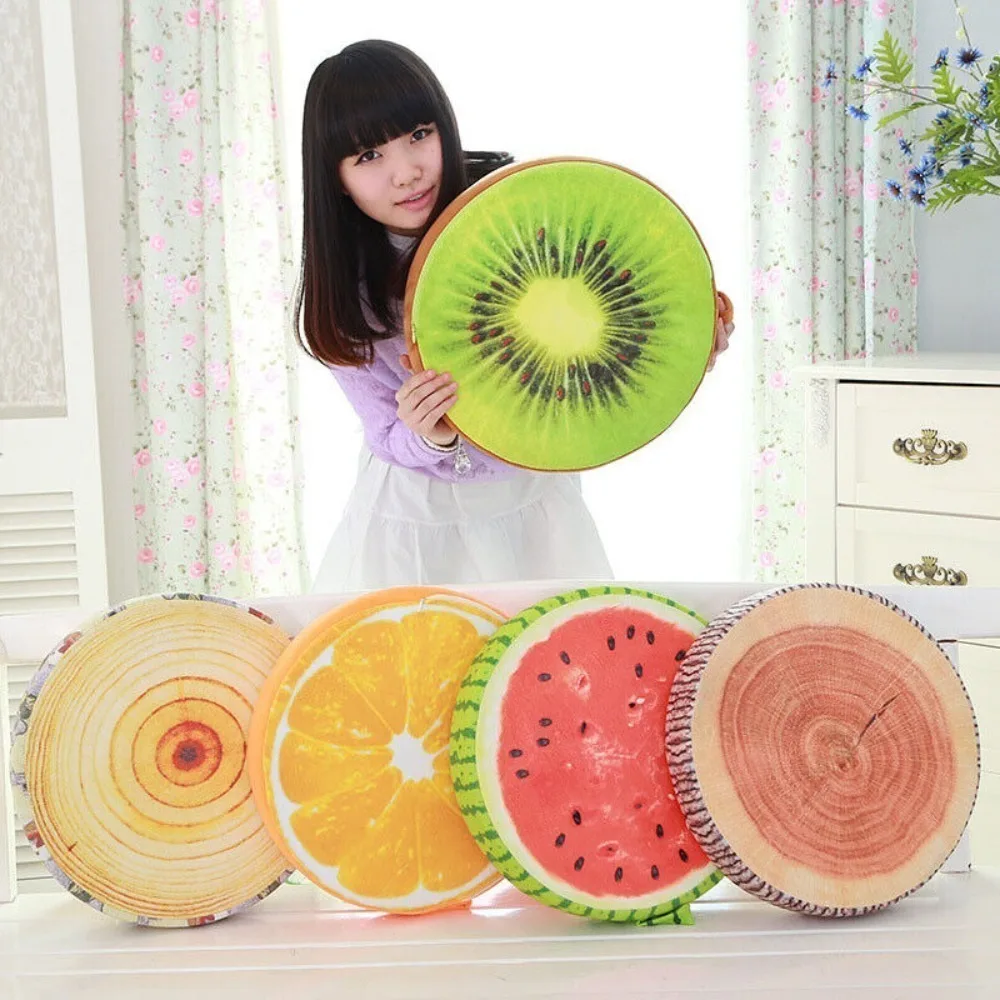 Creative Round Fruit Pillow Fruit Slice Print Simulation Throw Pillow Plush Fabric Stuffed Inner Seat Cushion Bedroom Use