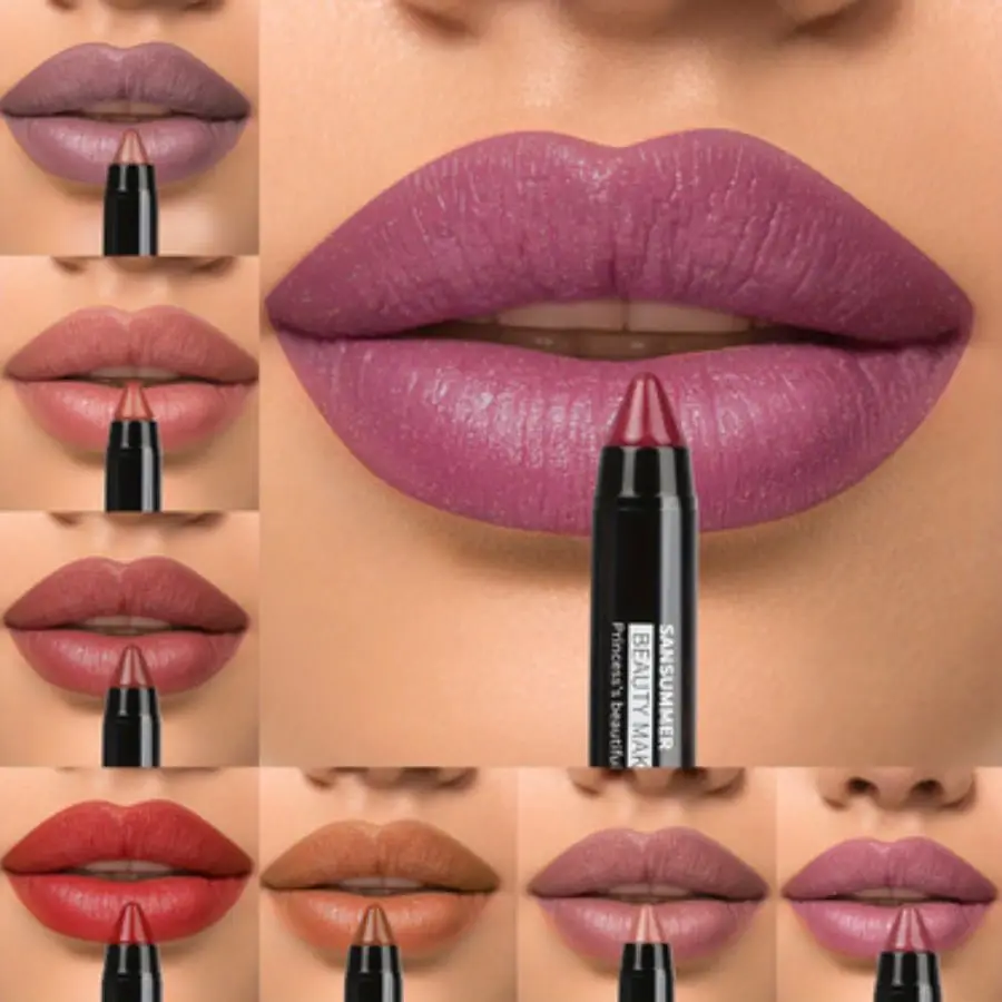 Las crayones de lápiz labial hidratantes mate de 8 colores son duraderos, resistentes al agua, suaves, a prueba de sol y llenos de efectos, maquillaje profesional.