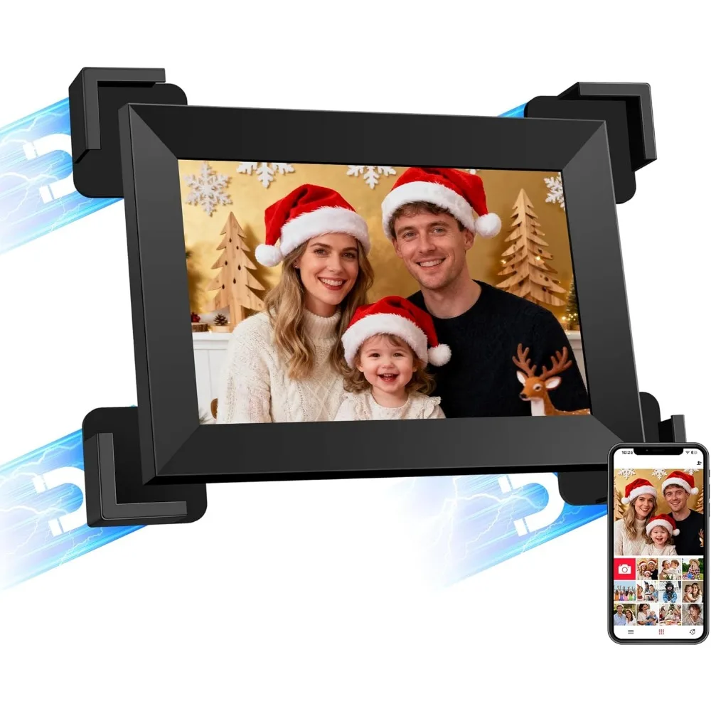 Cadre photo numérique magnétique 10,1 pouces avec contrôle WiFi par application, écran tactile HD, cadeau pour la famille