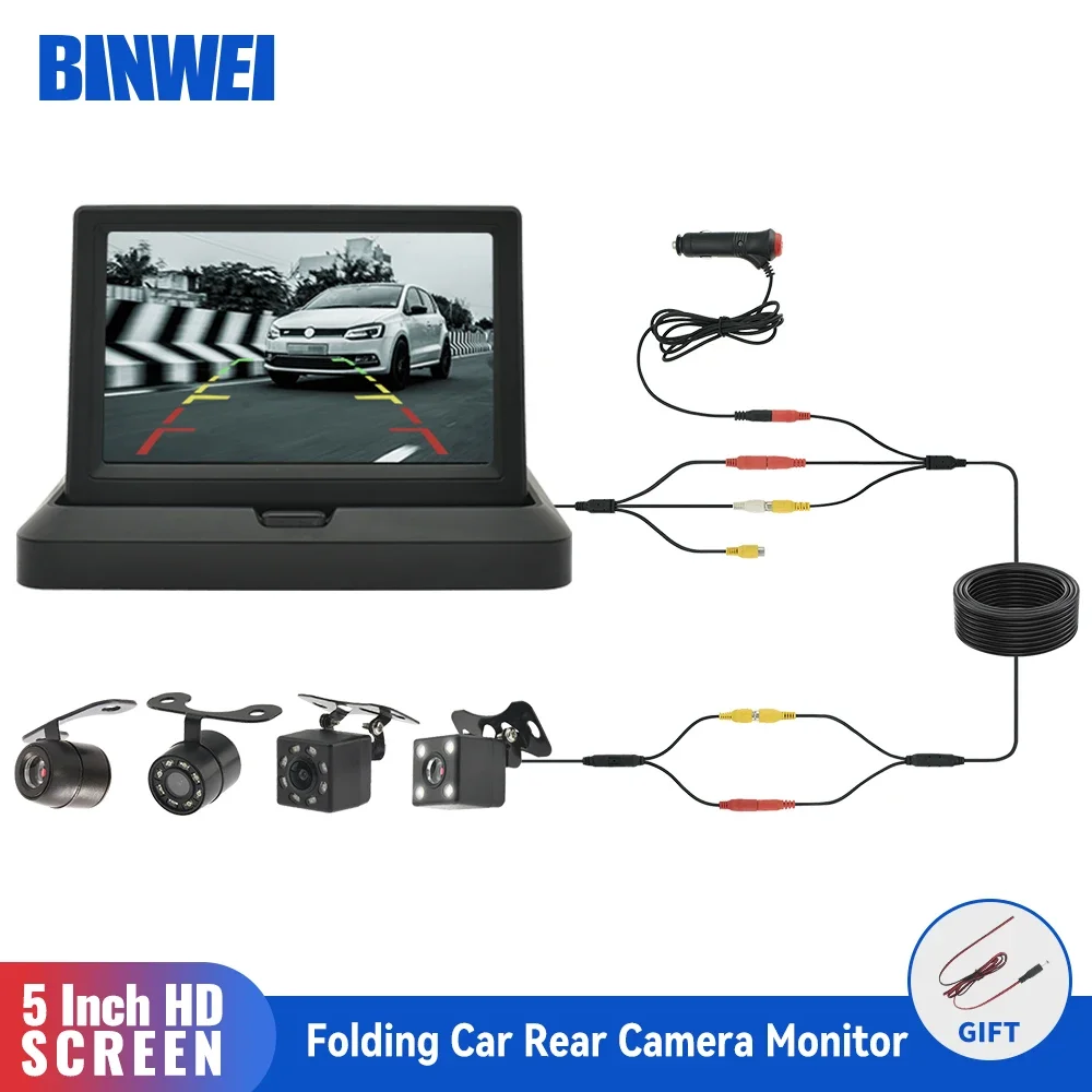 BINWEI Folding Car Monitor with Rear View Camera for Vehicle Parking  Backup LED Reversing Camera 5