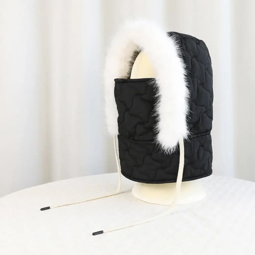 

Lightweight Cold-proof Hat Winter Lei Feng Hat with Soft Plush Fluffy Fur Edge Adjustable Drawstring for Face for Weather