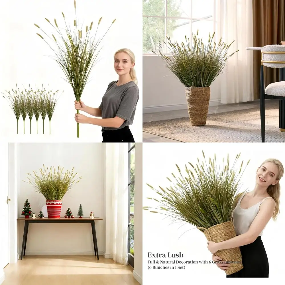 

37 Tall Artificial Reed Grass with 6 Pieces, 14-Head Dogtail Flowers, Faux Greenery for Outdoor and Indoor Decor (Yellow)