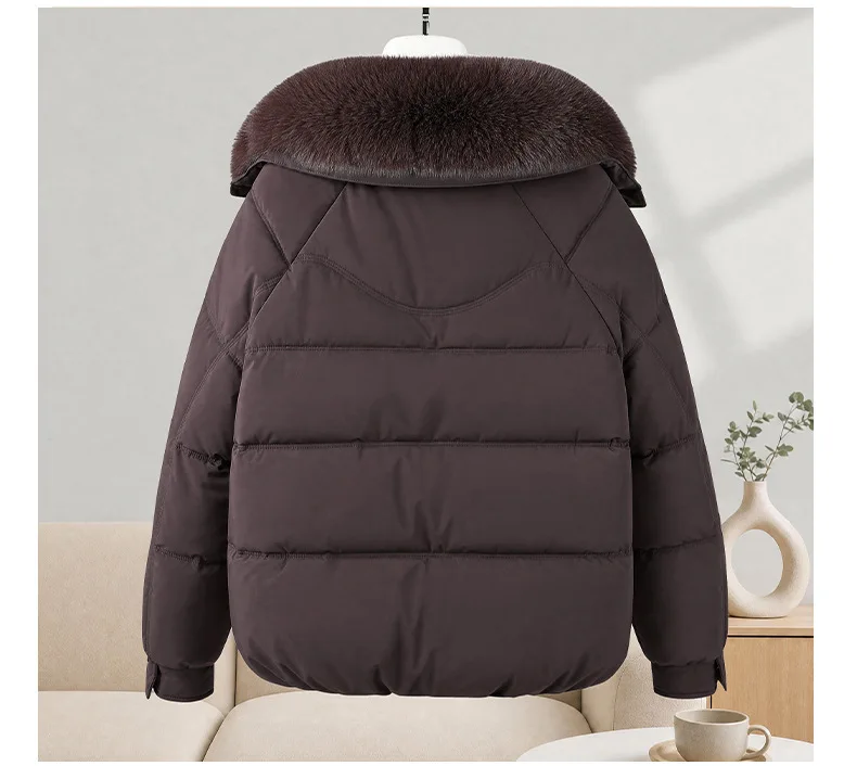 Winter New Solid Color Fur Collar Splicing Short Down Cotton Jacket Women's Thickened Long-sleeved Fashionable Versatile Coat