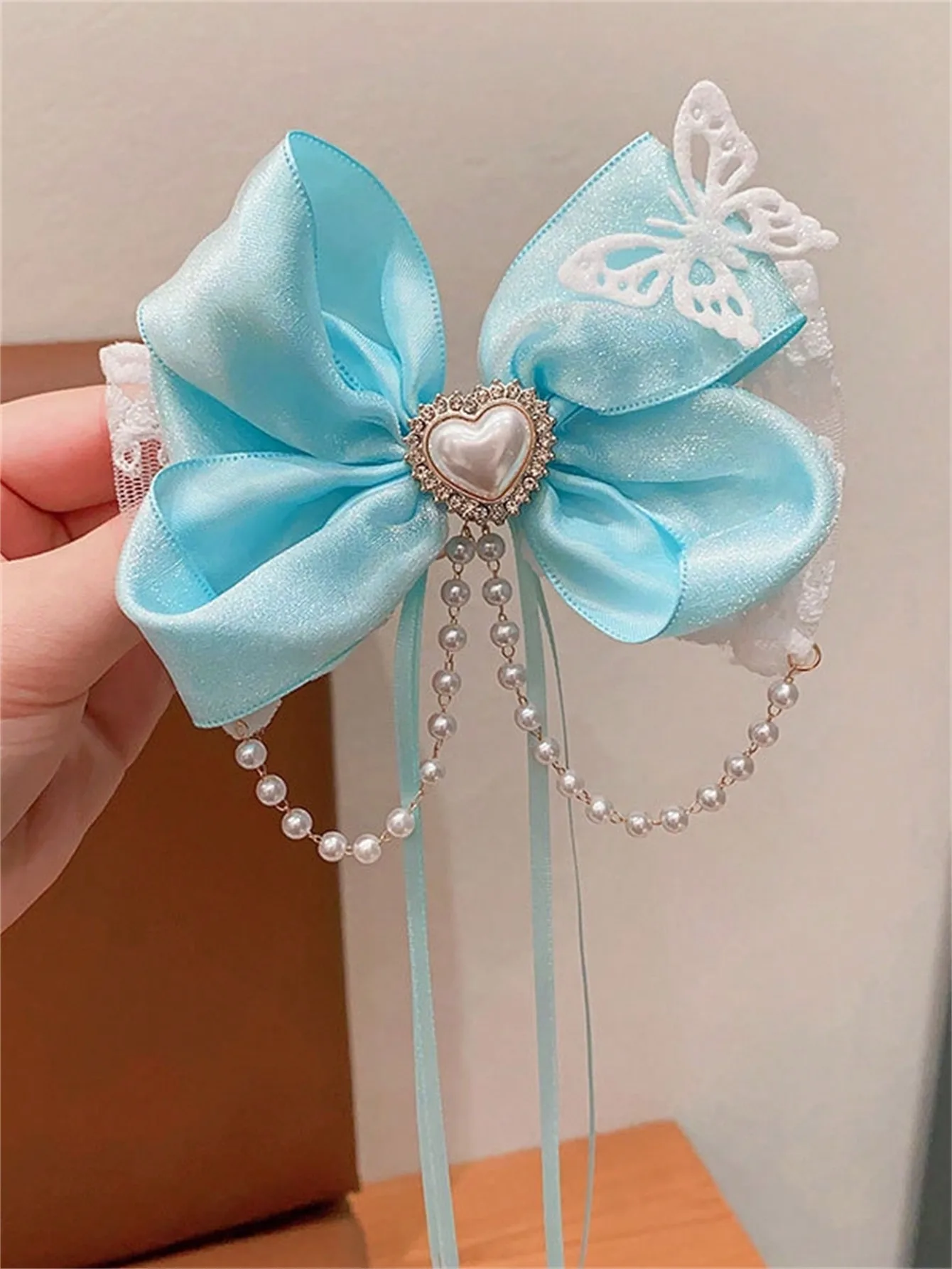 1 Women\'s spring new bow hair clip Love Jewel Sweet hair accessory Fringe streamer Back hair clip hair accessory