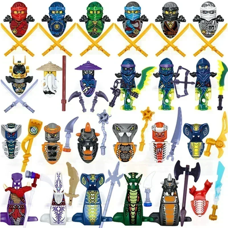 Mini Ninja Motorcycle Action Figures Building Blocks Skeleton Soldiers Snakes Warrior Samurai Anime Movie Dolls Bricks Kids Toys - view 6