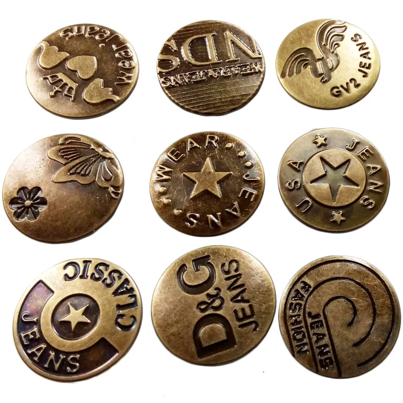 50PCS 20mm Letter Metal Jeans Star Button Garment Brand Trousers Jean Buttons Decorative Sewing Clothes Accessory Buttons