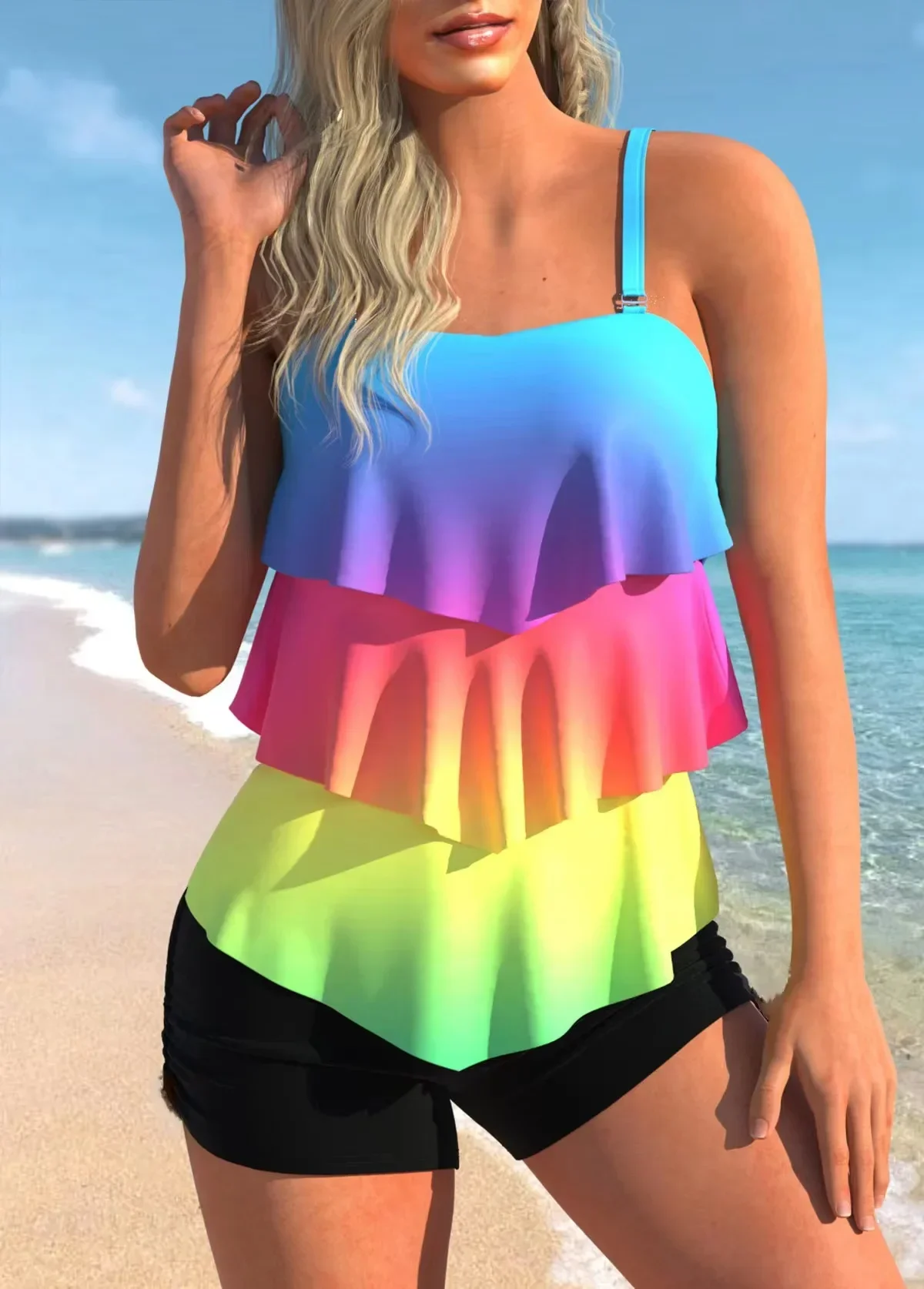 الصيف النساء Tankini مثير Monokini بحر ثلاثية الأبعاد طباعة سراويل للسباحة عالية الخصر قطعتين مجموعة موضة ملابس السباحة ملابس السباحة فضفاضة