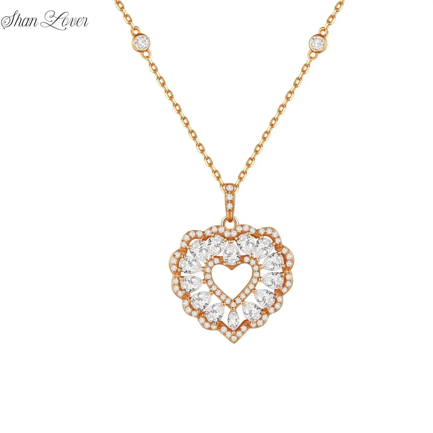 

ShanLover Brand High-End Quality Real 925 Sterling Silver Necklace Pendants 18K Gold Plating Jewelry Heart Pendant Necklaces
