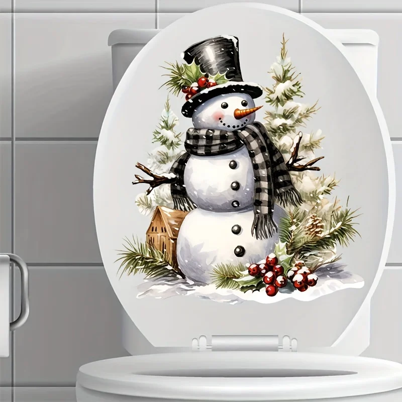 Elegant Christmas Snowman Toilet Stickers, Suitable for Toilet Tanks, Perfect for Home Wall Decor M1681