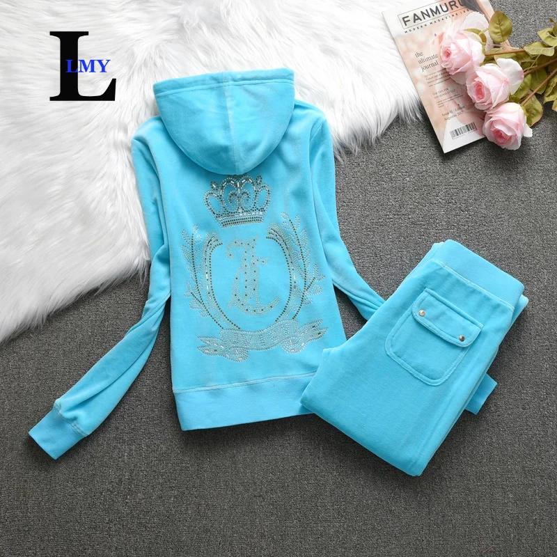 LMY JUICY TRACKSUIT velvet woman sweatshirt Casual Women Velvet Tracksuit Original Suit Women\'s Velvet Suit Diamond Juicy 2pc