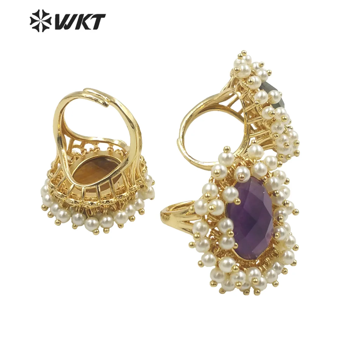 WT-MPR071 WKT 2023 HOT SAlE Natural Stone & Artificial Pearl Gold Plated Fashion Birthday Party Ring  Accessories Gift