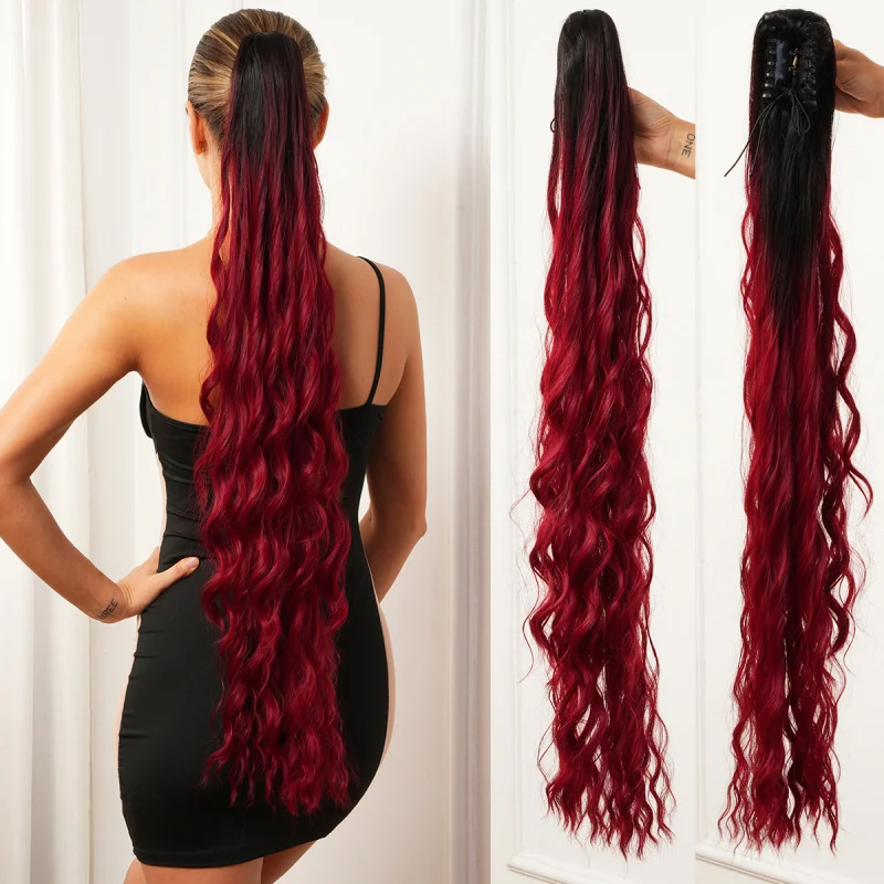 

Hot Selling Ponytail Long Curly Hair Wig Long Braid Ponytail Hot Girl Wig Highlighted
