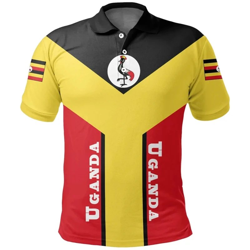 Uganda Flag Map 3D Print Polo Shirts For Men Africa Country Dashiki Clothing National Emblem T-shirt Short Sleeve Male Tees Tops