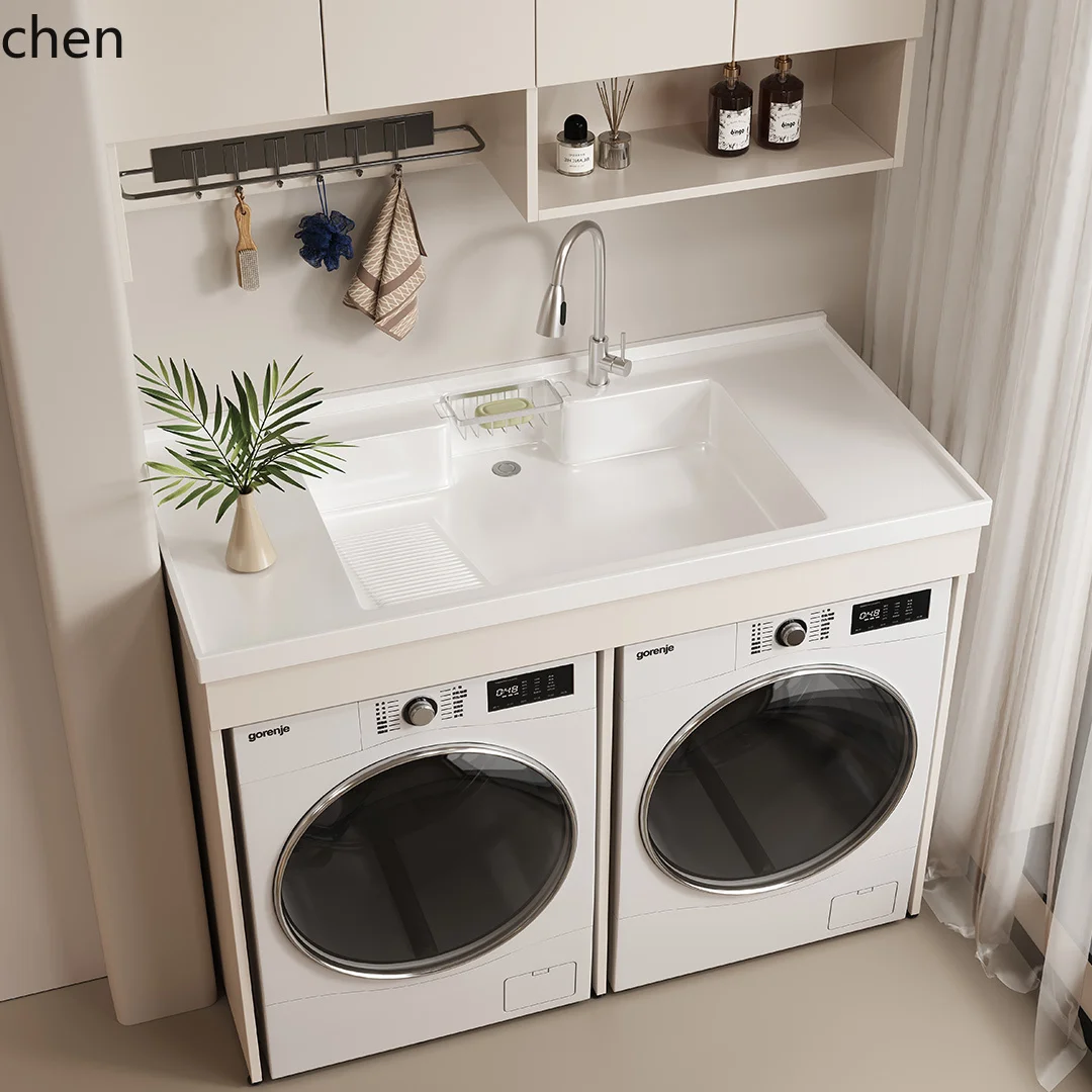 

QZT Painted Stainless Steel Double Washing Machine Balcony Integrated Cabinet Dryer Combination Bathroom Cabinet