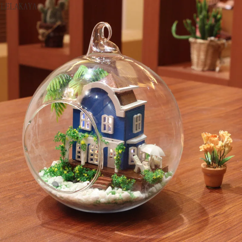 

Glass Ball MG001 Love Set The Aegean DIY Mini Wooden Dollhouse Miniatures Furniture Handmade Assembling LED Light Decoration Toy