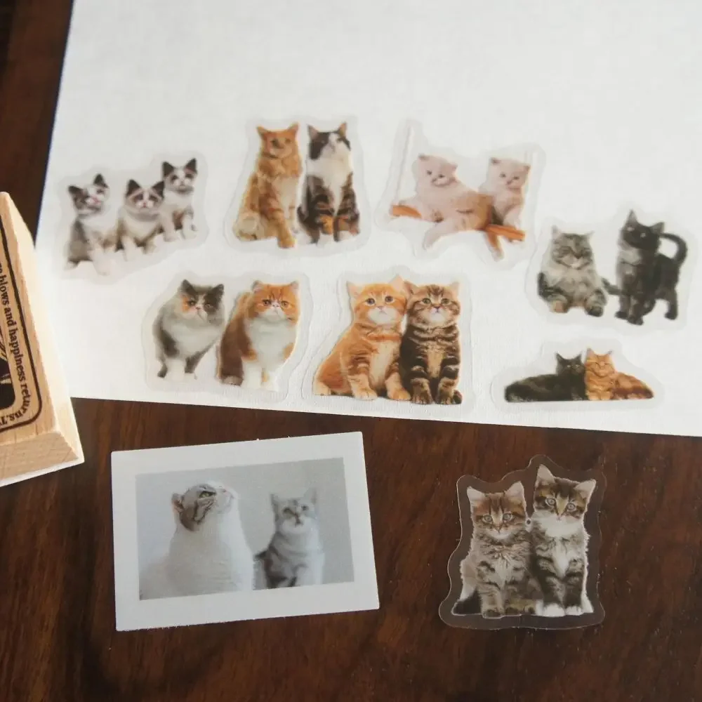 

48pcs Mini White Yellow Gray Black Cat Photo Style Sticker Scrapbooking DIY Gift Packing Label Decoration Tag