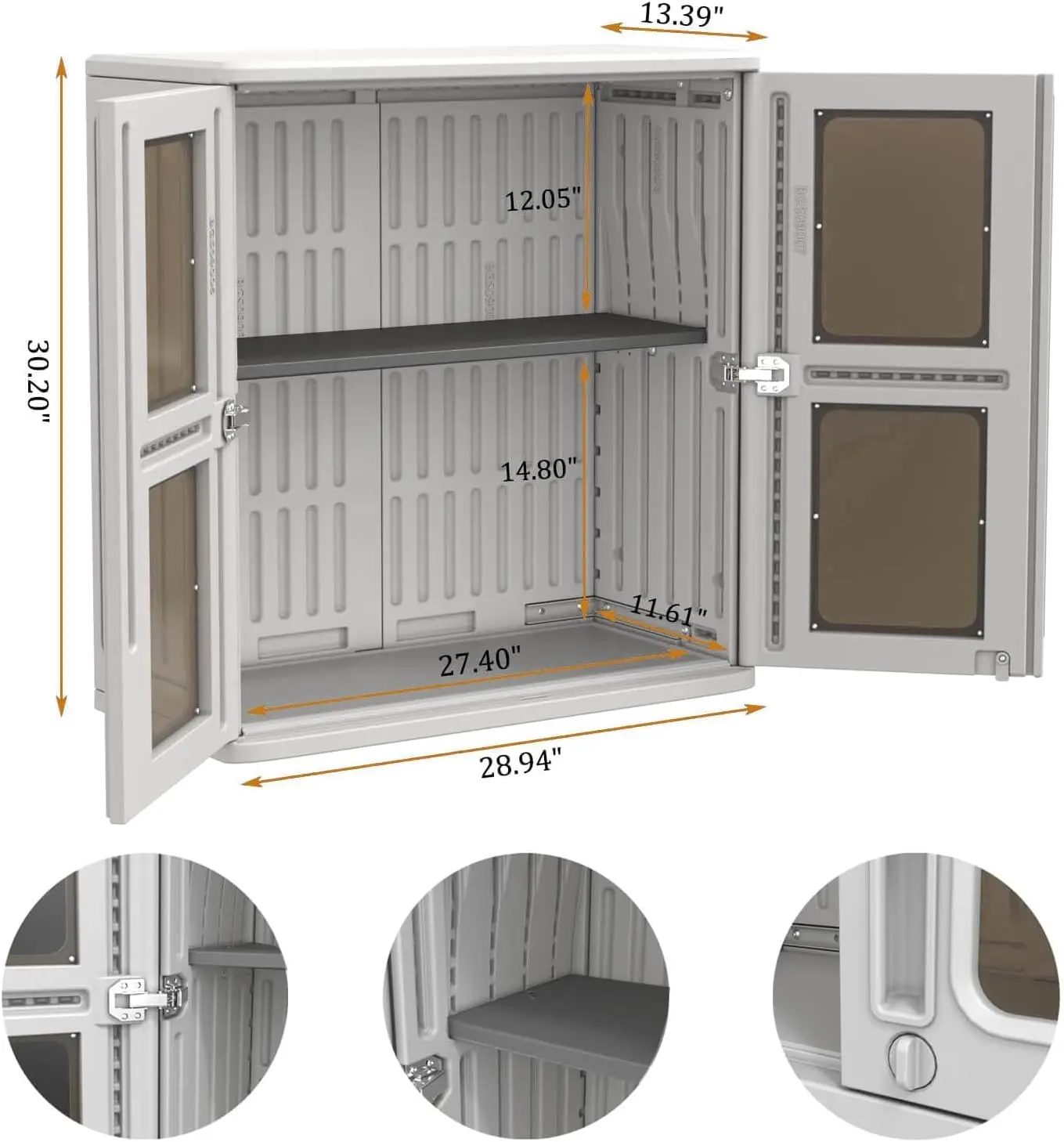 Gabinete de almacenamiento al aire libre con estantes, cobertizo de almacenamiento interior/exterior impermeable, cajas de almacenamiento para garaje bloqueables, cocina, herramienta