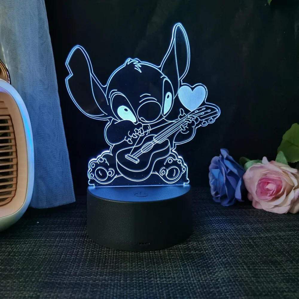 Stitch 3D Acrylic Illusion Night Light 16 Color Changing Decorative Lights with Remote Control Christmas Birthday Decoration Gif