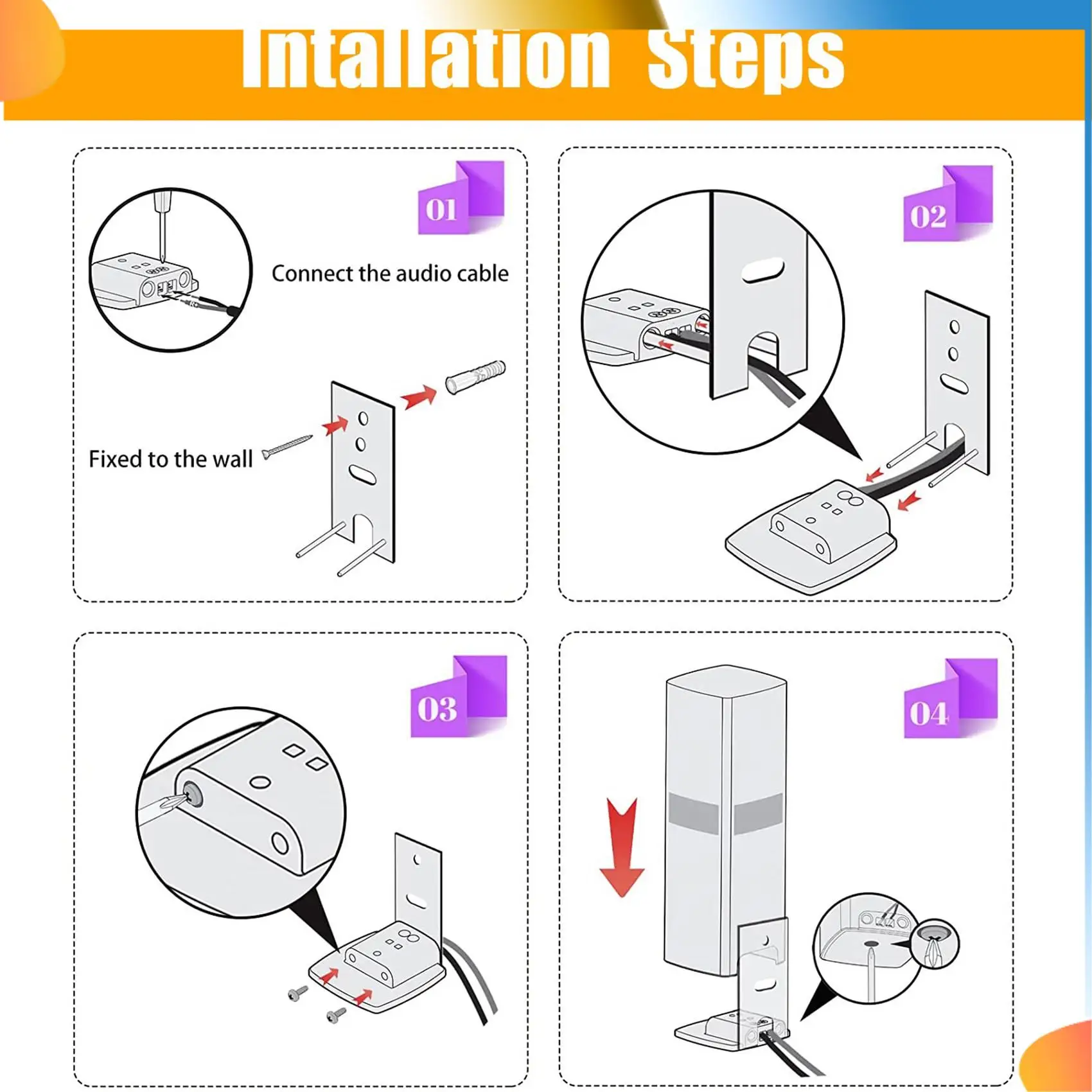 B48A 4X Steel Black Wall Mount Brackets Replacement For Omnijewel Lifestyle 650 & Surround Speakers 700