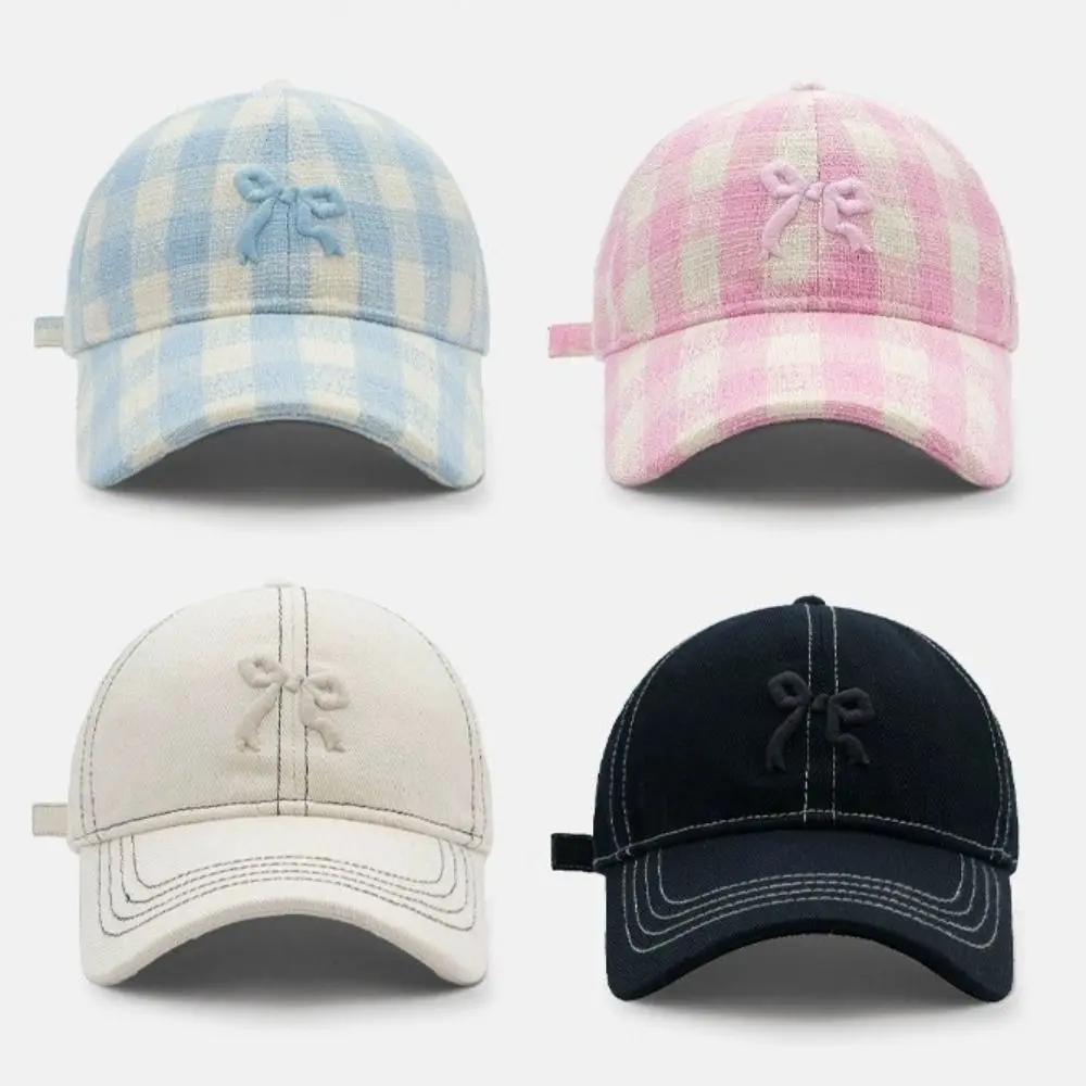 Cute Cotton Baseball Cap Bowknot Embroidery Adjustable Peaked Cap Breathable Hip Hop Hats Woman Girls