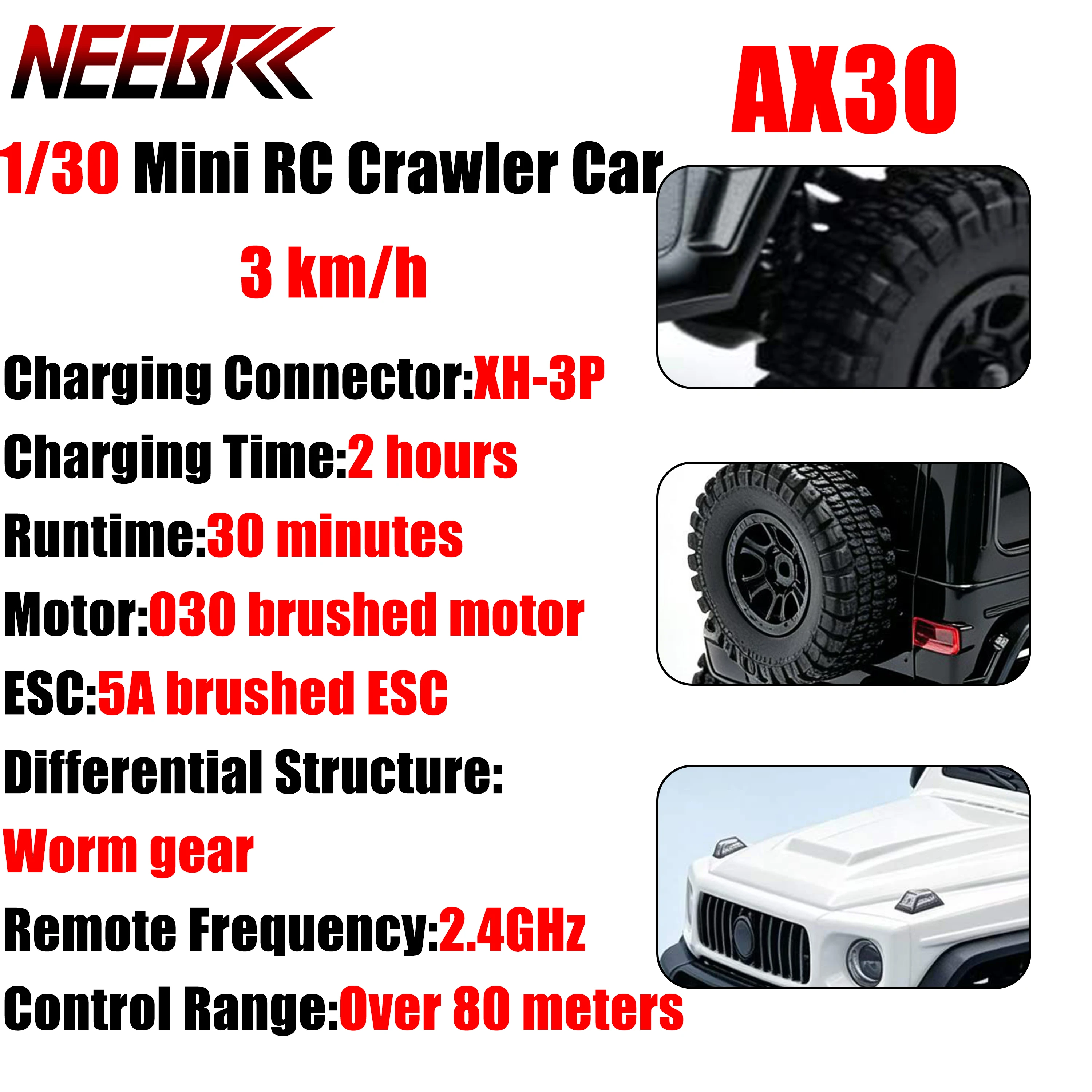 AX30 1/30 Mini RC Crawler Car 4WD RTR Vehicle 3km/h Off-road Climbing Truck Model 2.4G Remote Control ESC Brushed Motor Toy Part