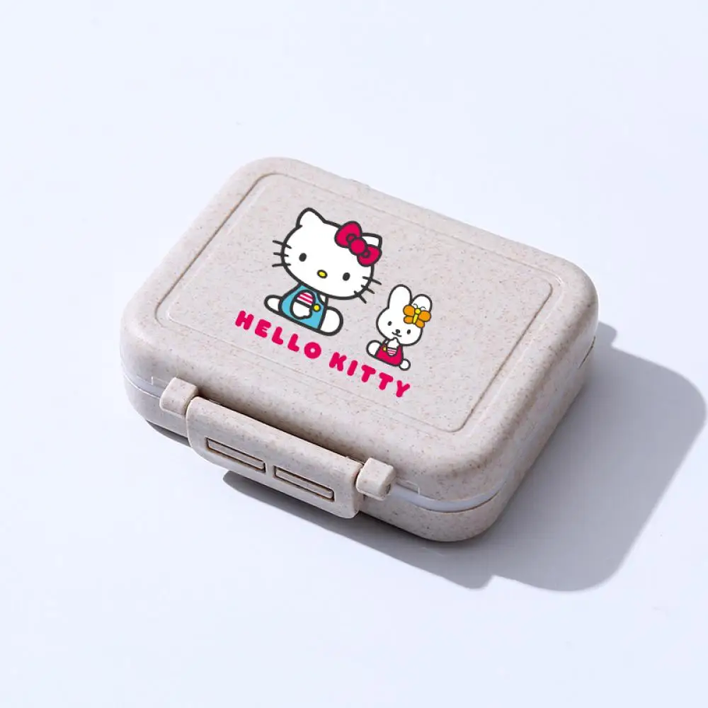 Sanrio Hello Kitty Mini Portable Pill Cases Moisture Proof Seal Ring Pills Organizer Case 3 Grids Travel Waterproof Pill Box